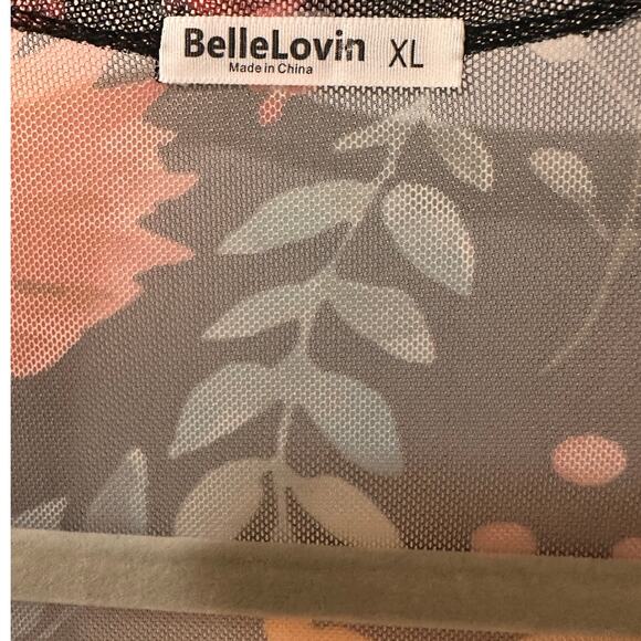 Sheer Floral Long Sleeve Open Front Longline Beach Summer Chic Coverup, size XL - Picture 2 of 6